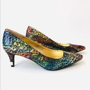 Metallic Rainbow Animal Print Kitten Heels 🌈